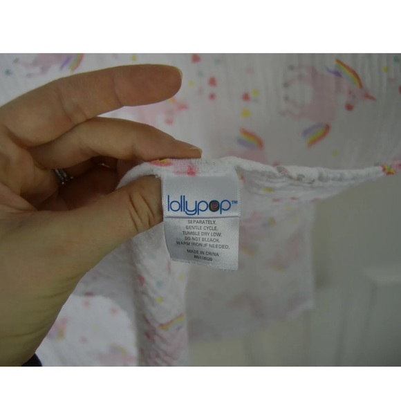 Lollypop Unicorn Rainbow Baby Swaddle Blanket Hearts Pink White Yellow Muslin - Picture 9 of 9